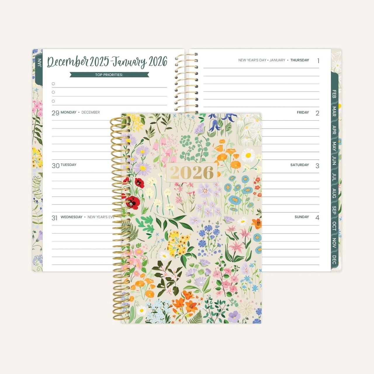 bloom daily planners 2026 Soft Cover Weekly & Monthly Planner, 4" x 6", Garden Party, Beige